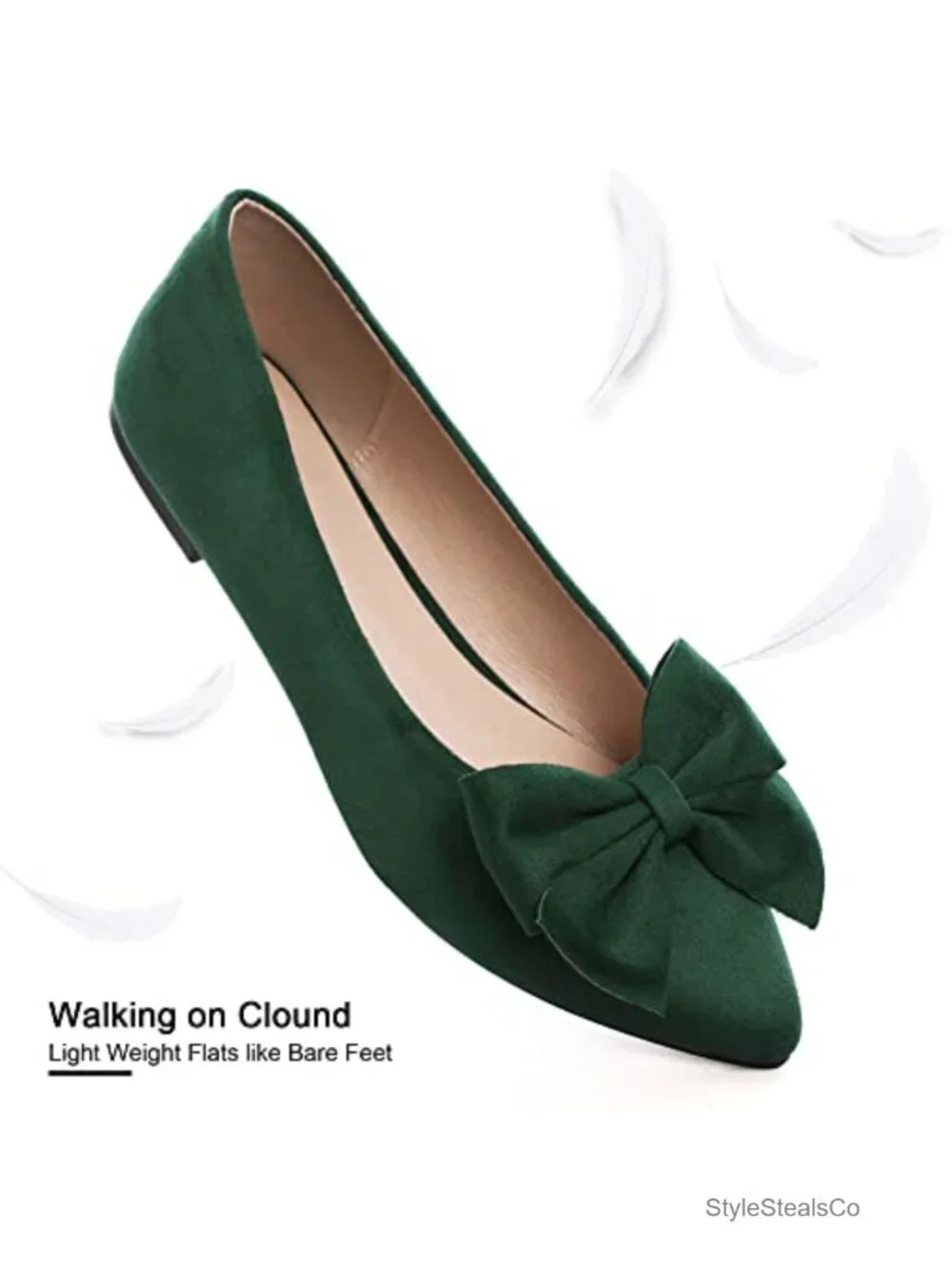 Women's Pointed Toe Ballet Flats Vegan Microsuede Slip On Dress Shoes